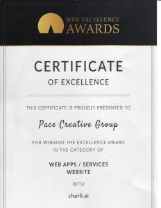 Scan of Certificate of Excellence for the Web Excellence Awards