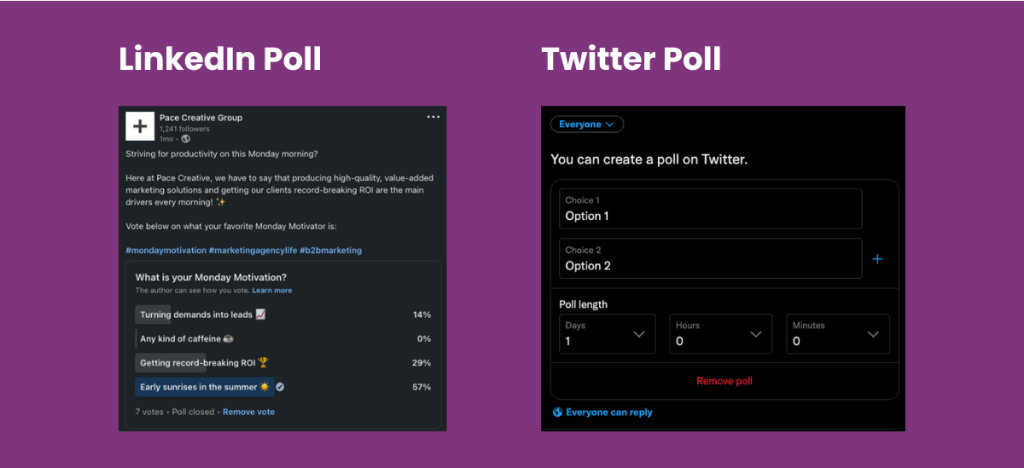 Screenshots of LinkedIn vs Twitter polls