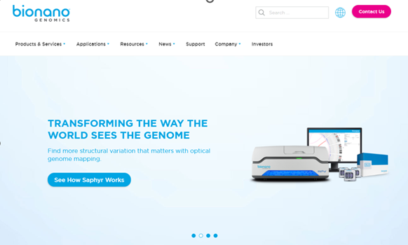 Bionano’s website before the transformation